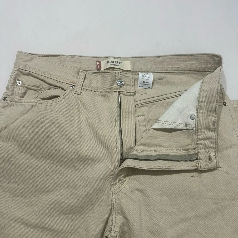 Levi's 505 Regular Fit Tan Beige Denim Jeans Mens‎ Made in USA Straight Leg Y2K